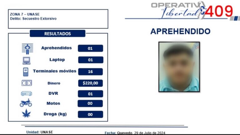 Policía aprehendió a presunto implicado en el delito de secuestro y extorsión en Quevedo