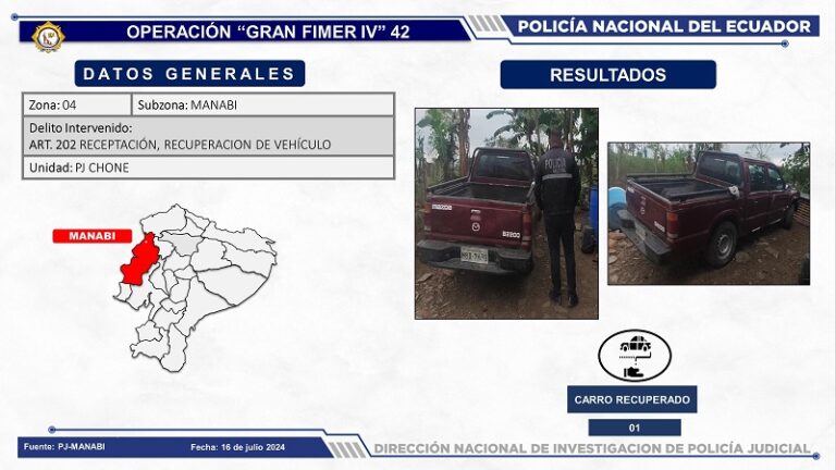 Dos vehículos con reporte de robo recuperados en las últimas horas en Manabí