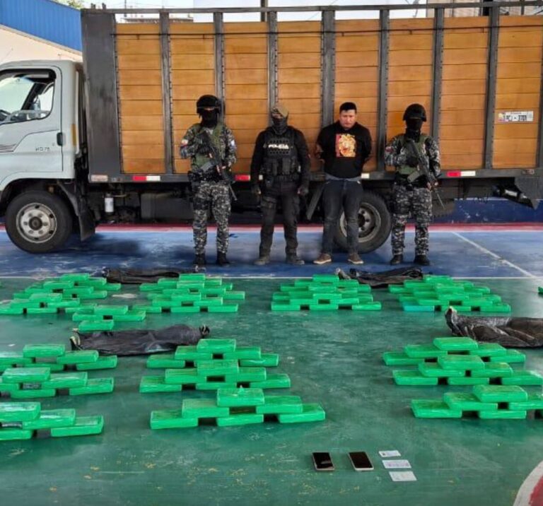 Camión interceptado en Napo transportaba 223 paquetes de cocaína