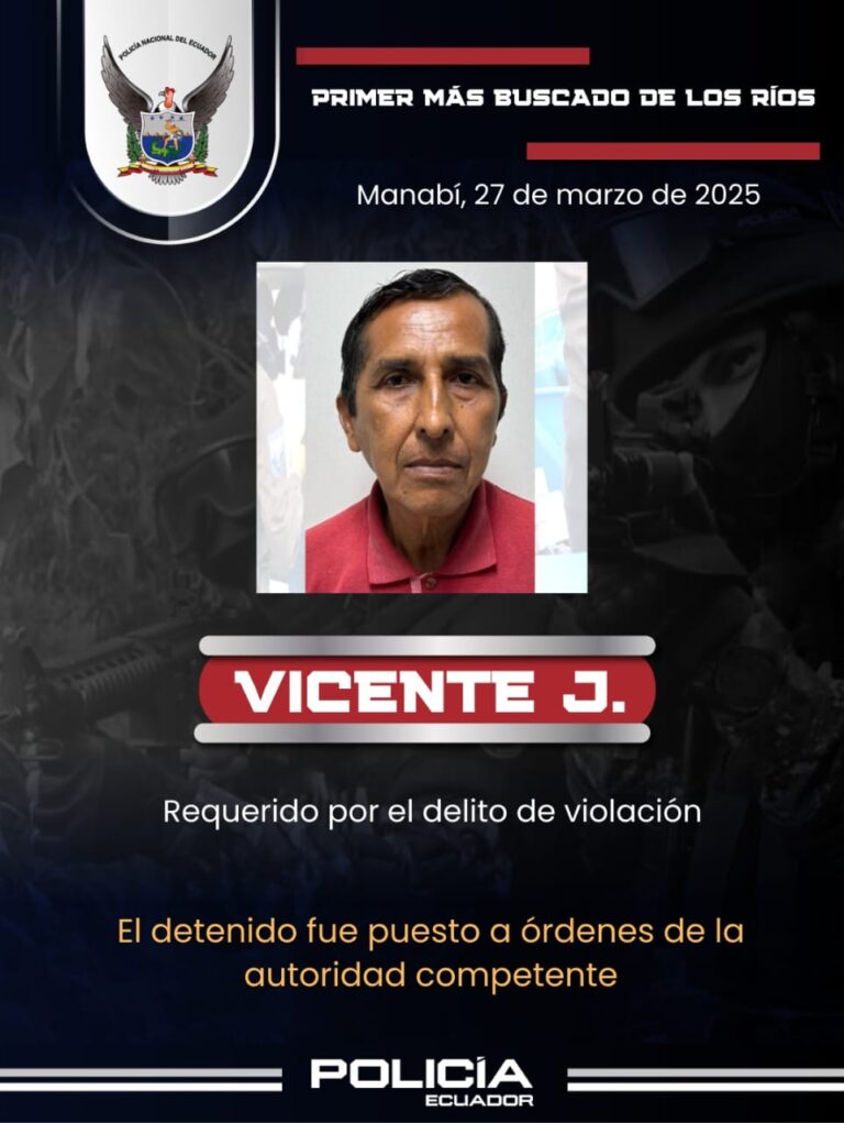 Policía Nacional captura al primer más buscado de Los Ríos por el delito de violación