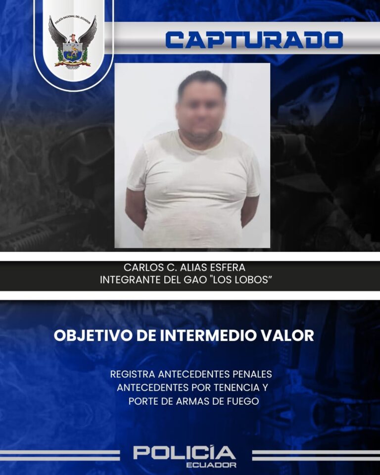 Policía capturó a alias “Esfera” objetivo de intermedio valor y a otro integrante del GAO “Los Lobos”, por el presunto delito de robo, en Quito