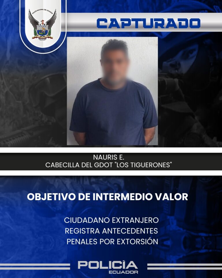 Policía capturó a Objetivo de Intermedio Valor en el cantón Rumiñahui
