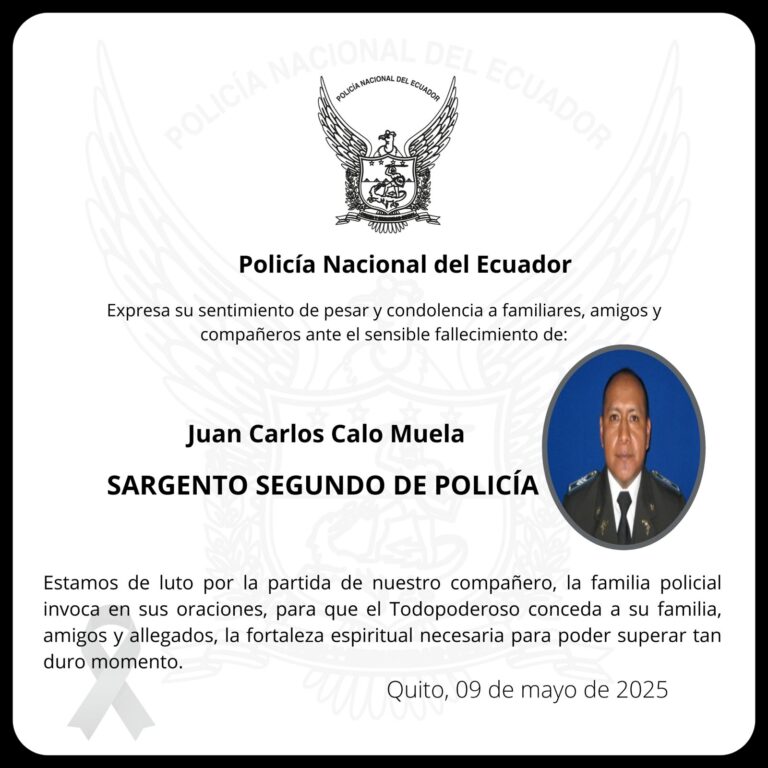 Policía Nacional lamenta el fallecimiento de servidor policial en accidente de tránsito en Quito