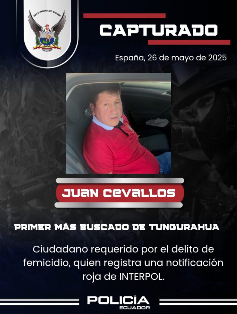 Policía capturó al primer más buscado de la provincia de Tungurahua por el delito de Femicidio