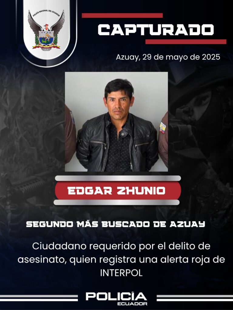 Policía Nacional capturó al segundo más buscado de la provincia de Azuay, por el delito de asesinato