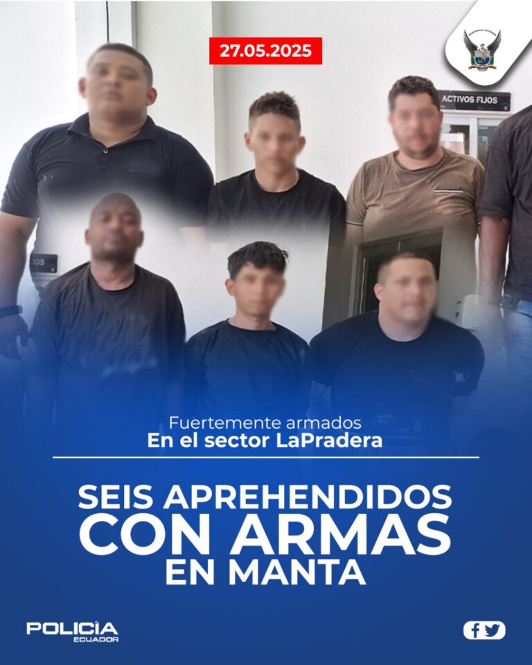 Policía en Manta aprehendió a seis sujetos con armas de fuego
