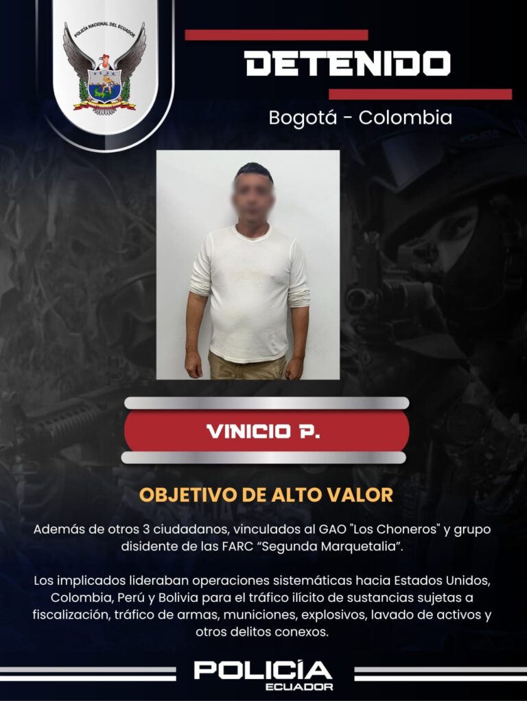 Afectación a los grupos armados organizados “Segunda Marquetalia” y “Los Choneros”, con la captura de cuatro de sus integrantes, entre ellos un Objetivo de Alto Valor