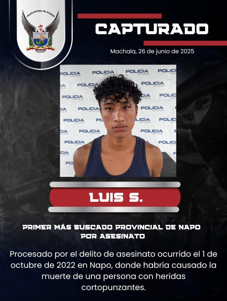 Policía Nacional capturó al primer más buscado de la provincia de Napo, por el delito de asesinato