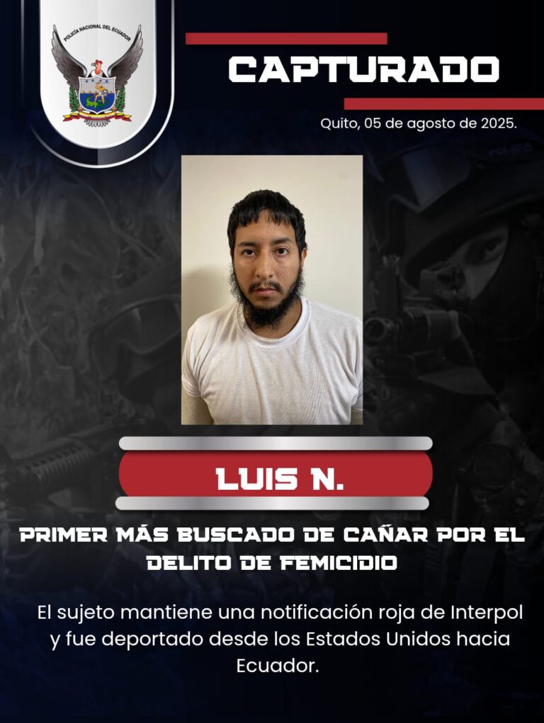 “Primer Más Buscado” del Cañar por el delito de femicidio fue capturado