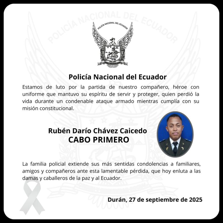 Servidor policial pierde la vida en cumplimiento de su deber en Guayaquil