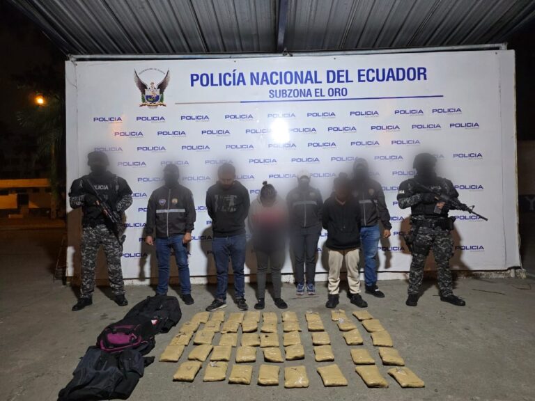 Tres personas capturadas por tráfico ilícito de sustancias catalogadas sujetas a fiscalización en El Oro