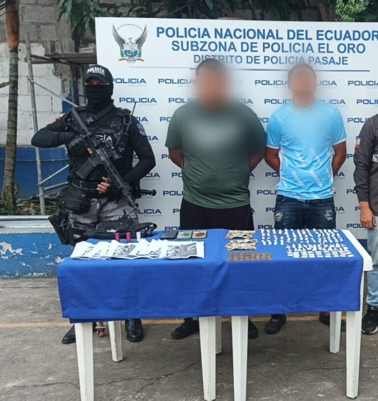 Dos sujetos capturados por tráfico ilícito de sustancias sujetas a fiscalización en El Oro