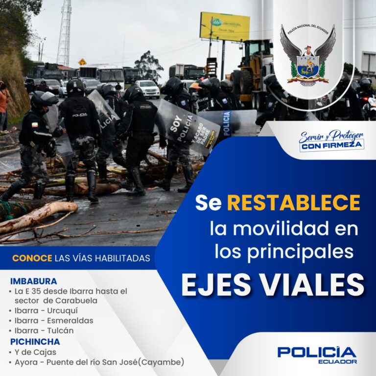 Policía Nacional habilita los principales ejes viales en las provincias de Imbabura y Pichincha
