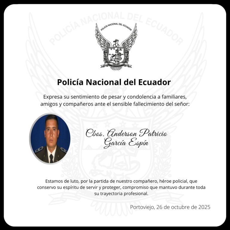 Servidor policial fallece en cumplimiento de su deber en Manabí