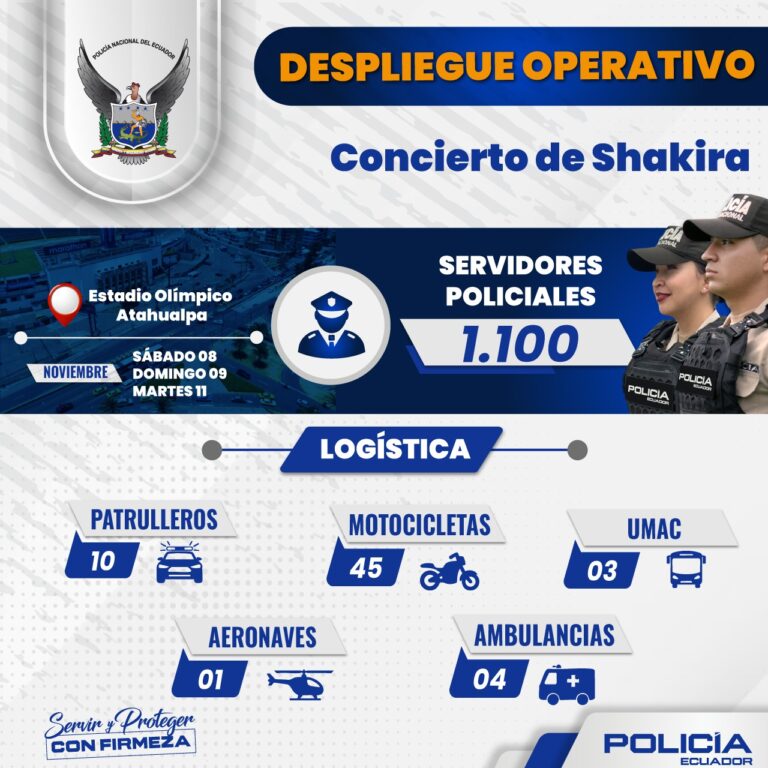 Más de mil servidores policiales participarán en el despliegue operativo durante los conciertos de Shakira