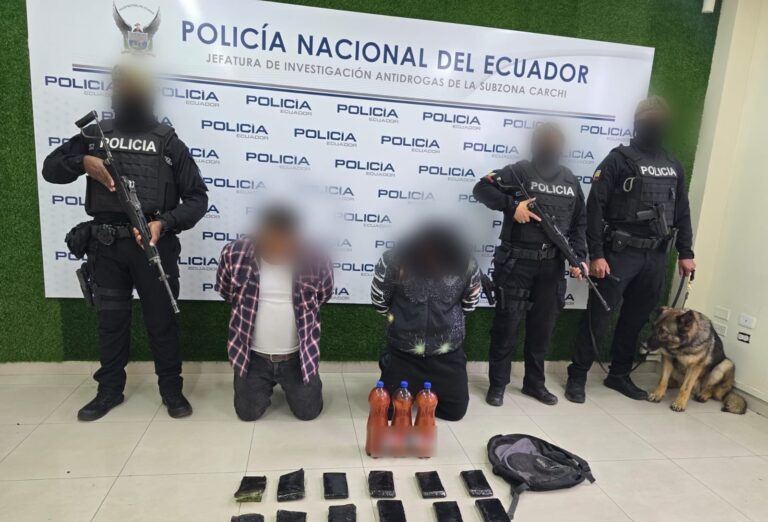 Dos aprehendidos por tráfico ilícito de droga en Carchi