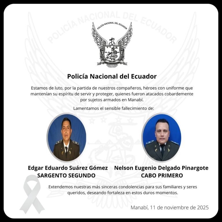 Servidores policiales pierden la vida en cumplimiento de su deber en Manabí
