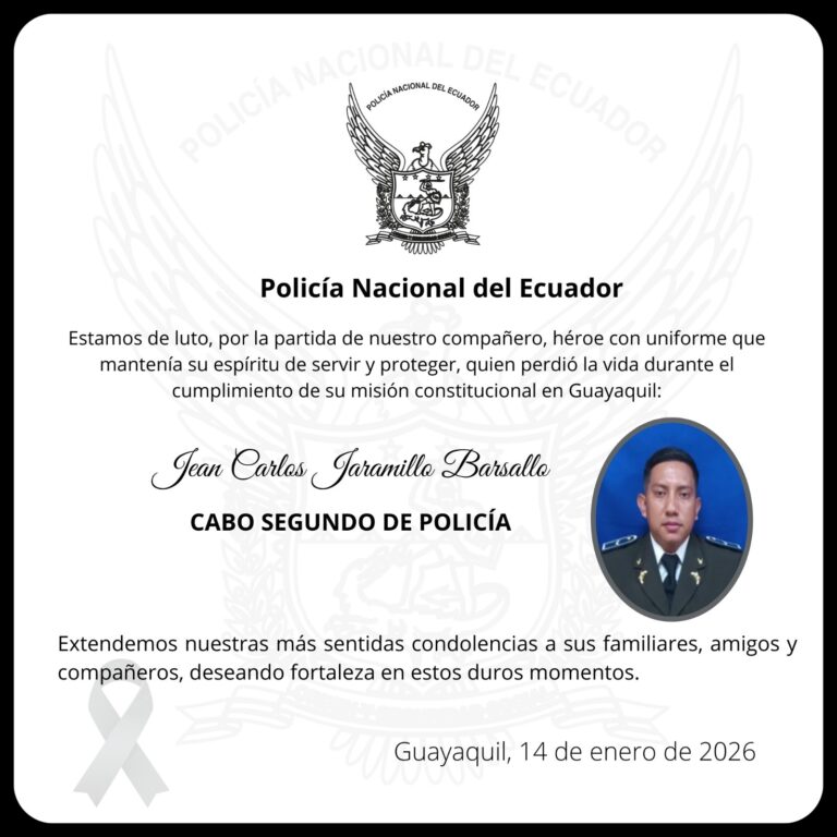 La Policía Nacional lamenta el fallecimiento de un servidor policial en cumplimiento del deber en Guayaquil