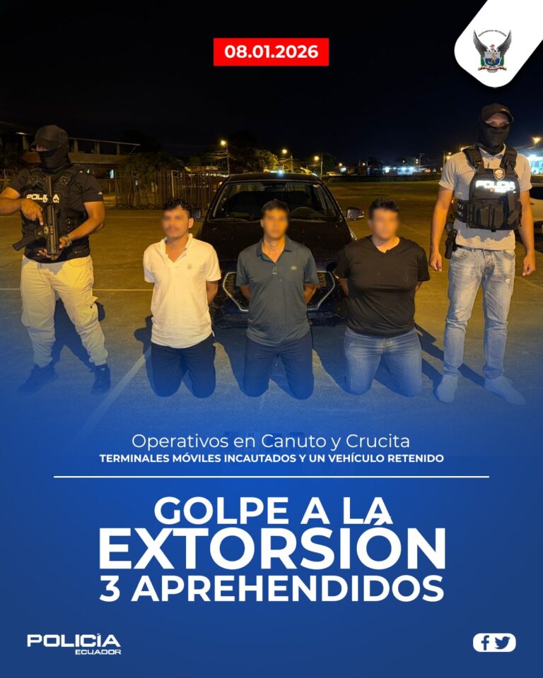 Tres sujetos aprehendidos por el delito de extorsión