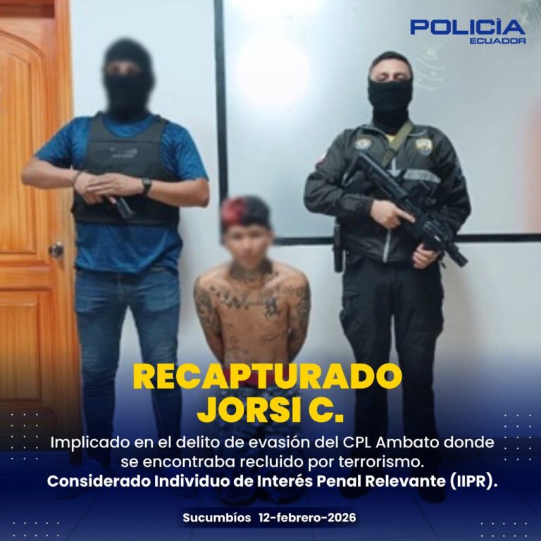 Capturamos a Jorsi C, alias «Diablo», Individuo de Interés Penal Relevante (IIPR) en Sucumbíos