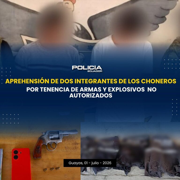 Dos presuntos integrantes de «Los Choneros» fueron capturados con armas 
