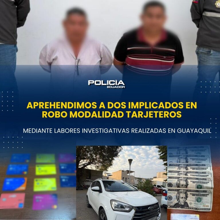 Persecución policial en Guayaquil dejó dos capturados por robo bajo la modalidad de «tarjeteros»