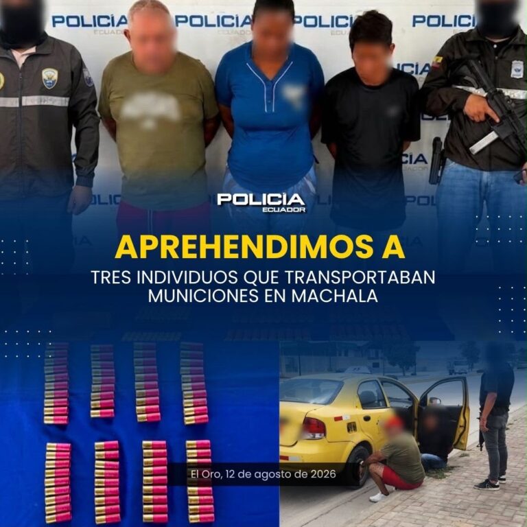 Policía aprehendió a tres sujetos con municiones en Machala